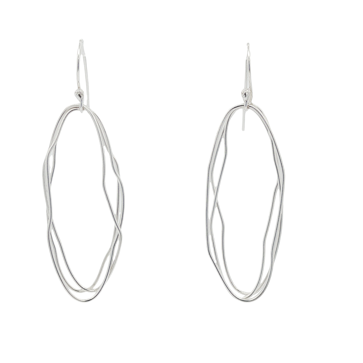 Sterling Silver Abstract Oval Dangle Earrings