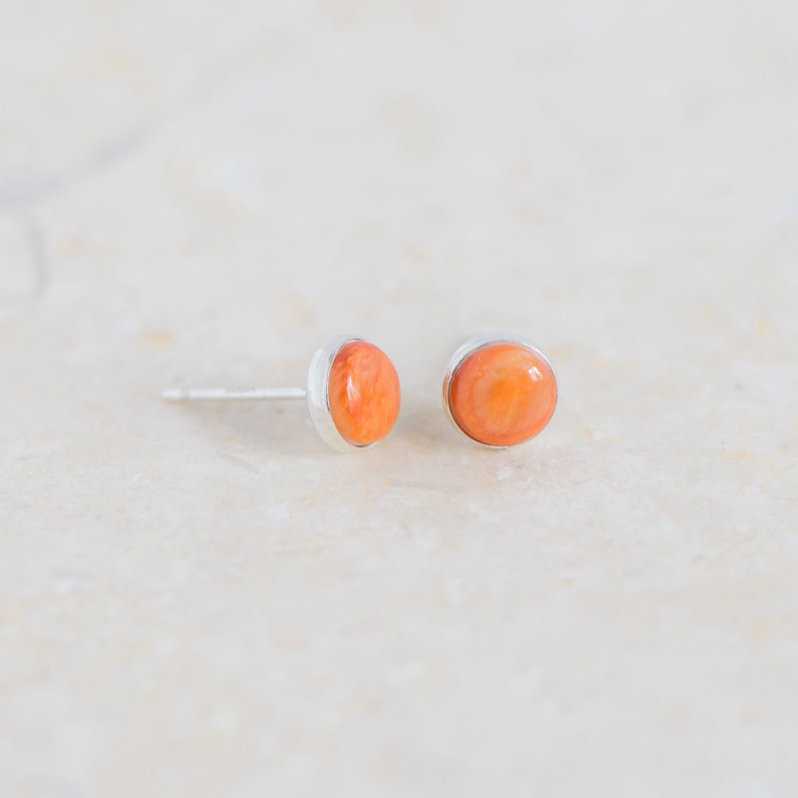 Spiny Oyster shell and sterling silver studs 5mm