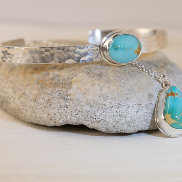 Royston Turquoise on Hammered Silver Cuff