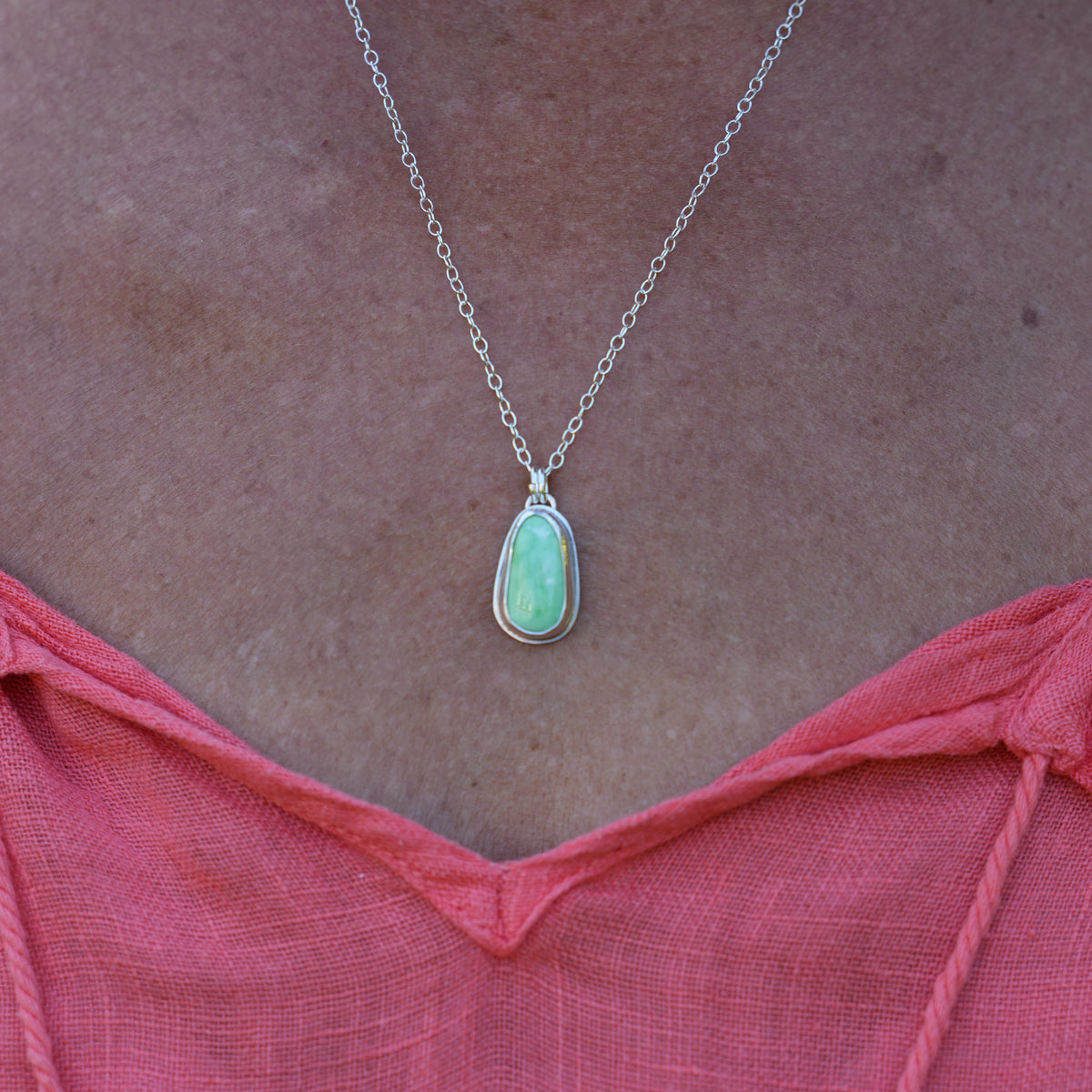 Carico Lake Green Turquoise small pendant in sterling silver