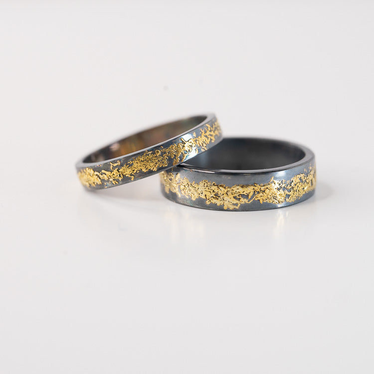 Gold Dust Oxidized Silver Ring