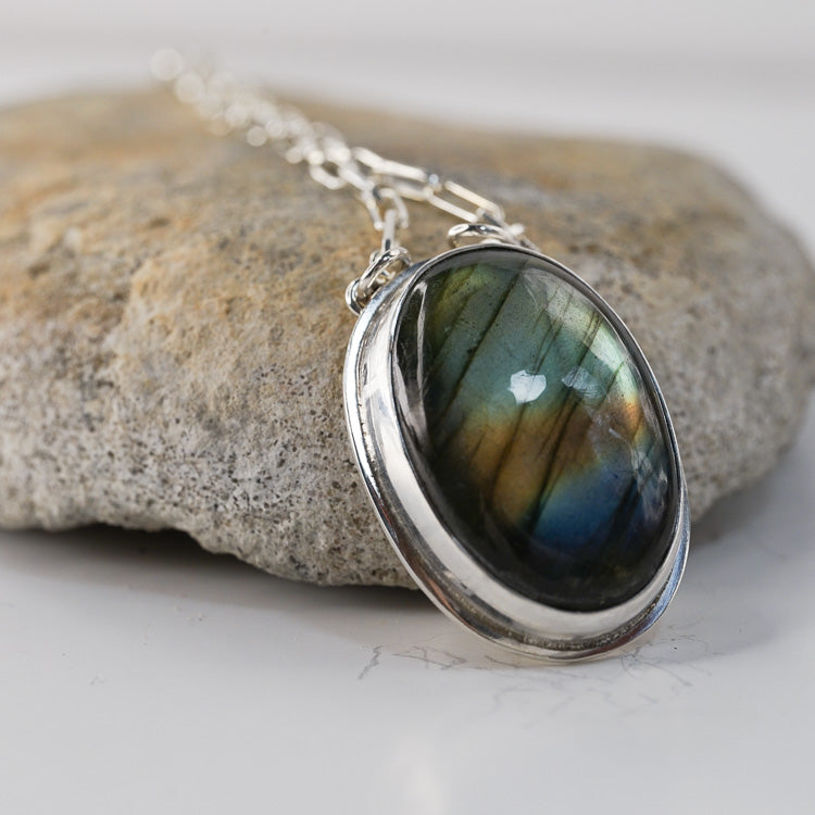 Labradorite Autumn Colour and Silver Necklace