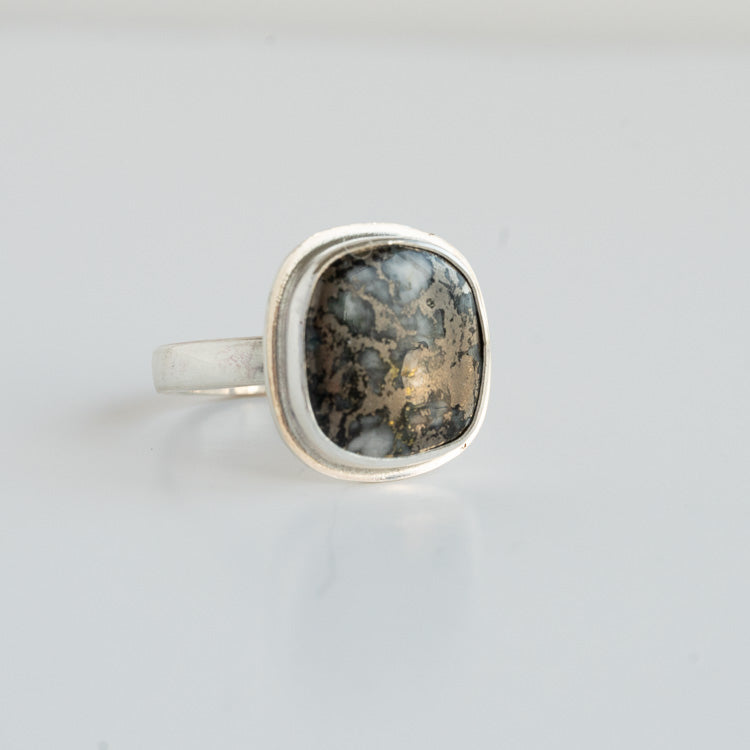 Native Silver Square Stone on a Thin Silver Ring