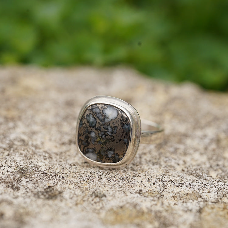 Native Silver Square Stone on a Thin Silver Ring