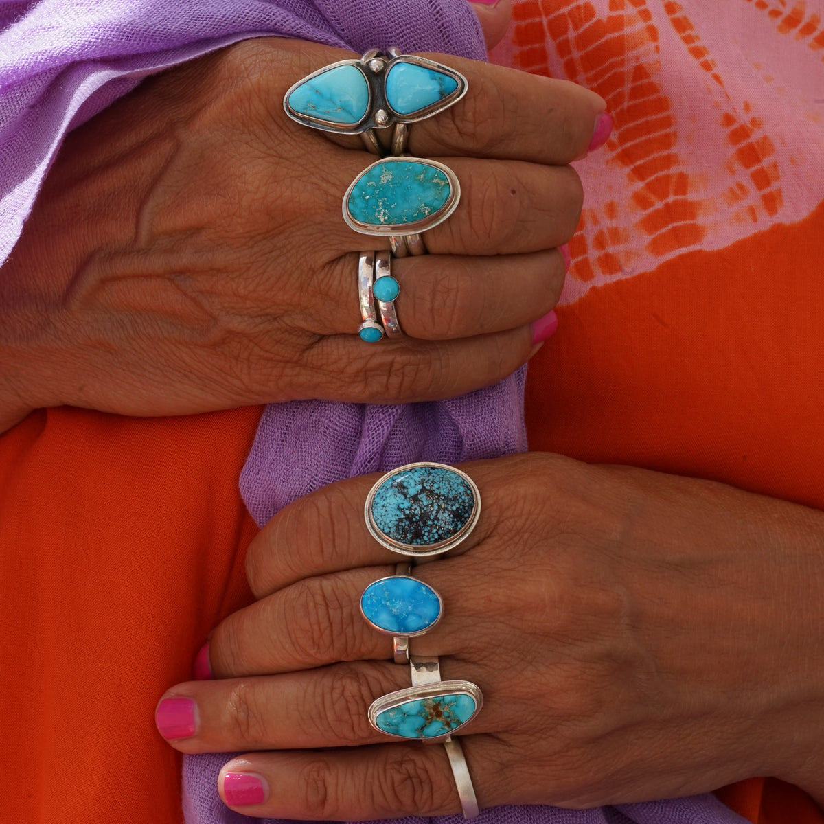 Large Kingman Blackweb Turquoise Ring Set in Sterling Silver