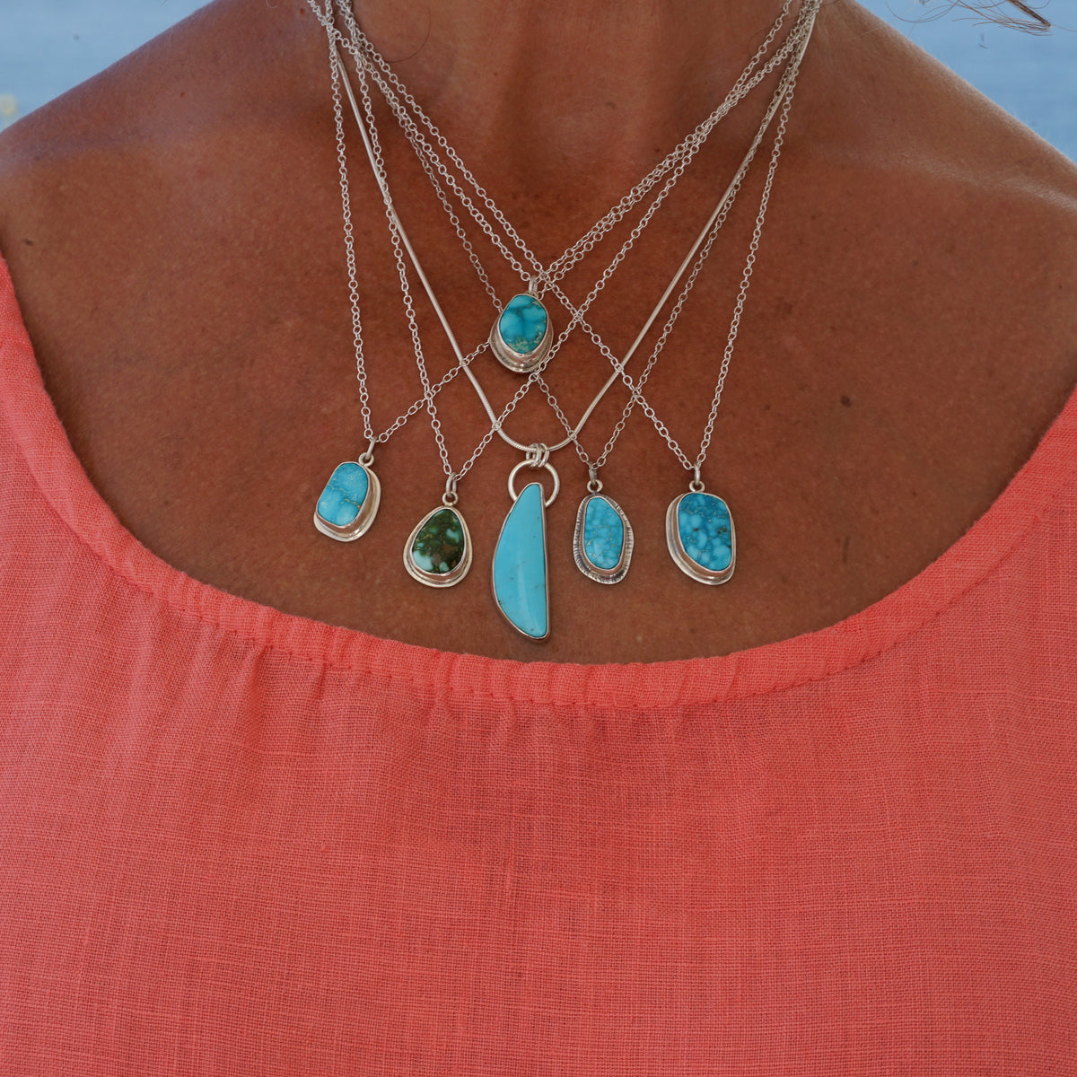 Sonoran Turquoise Teardrop Pendant on 18&quot; Trace Chain