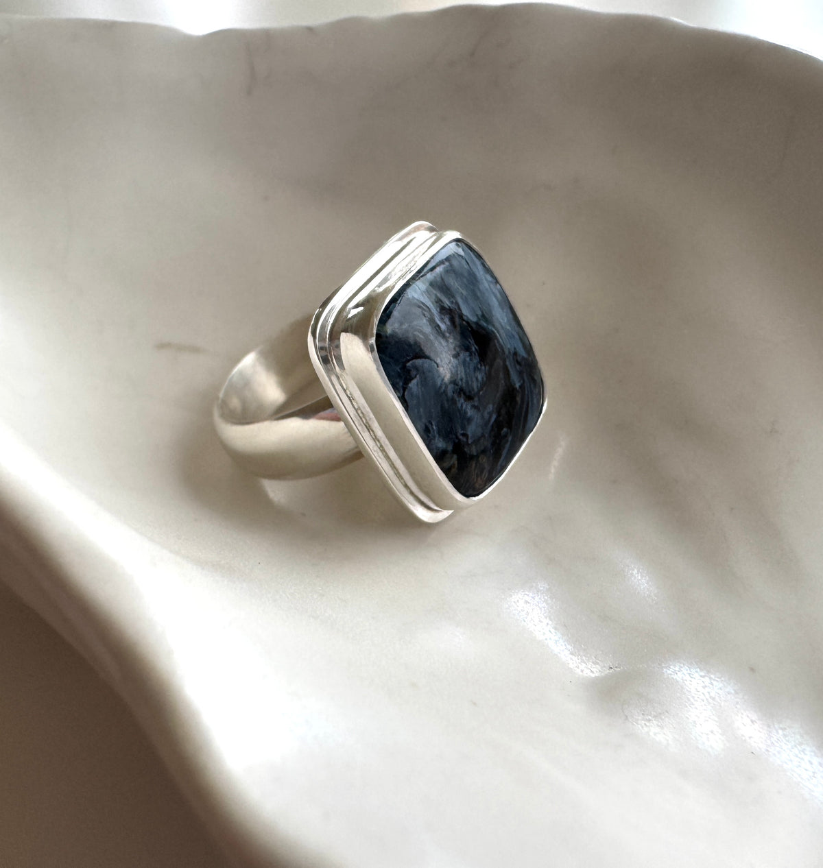 Silver Ring with Pietersite Square Cabochon-Cut