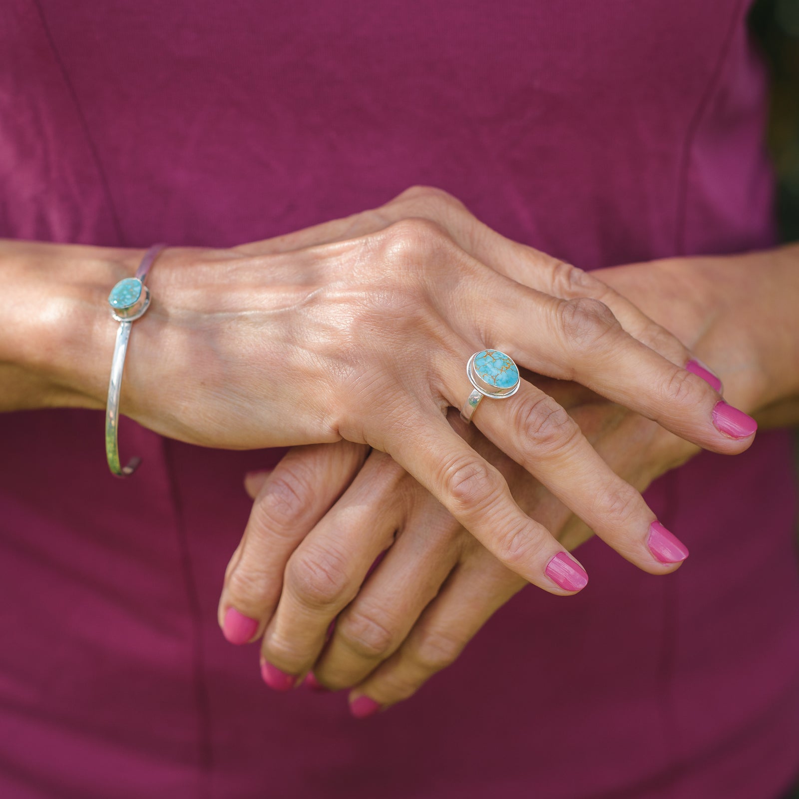 Turquoise and Silver Stacking Cuff. Handmade in the Uk by Laura De Zordo Jewellery