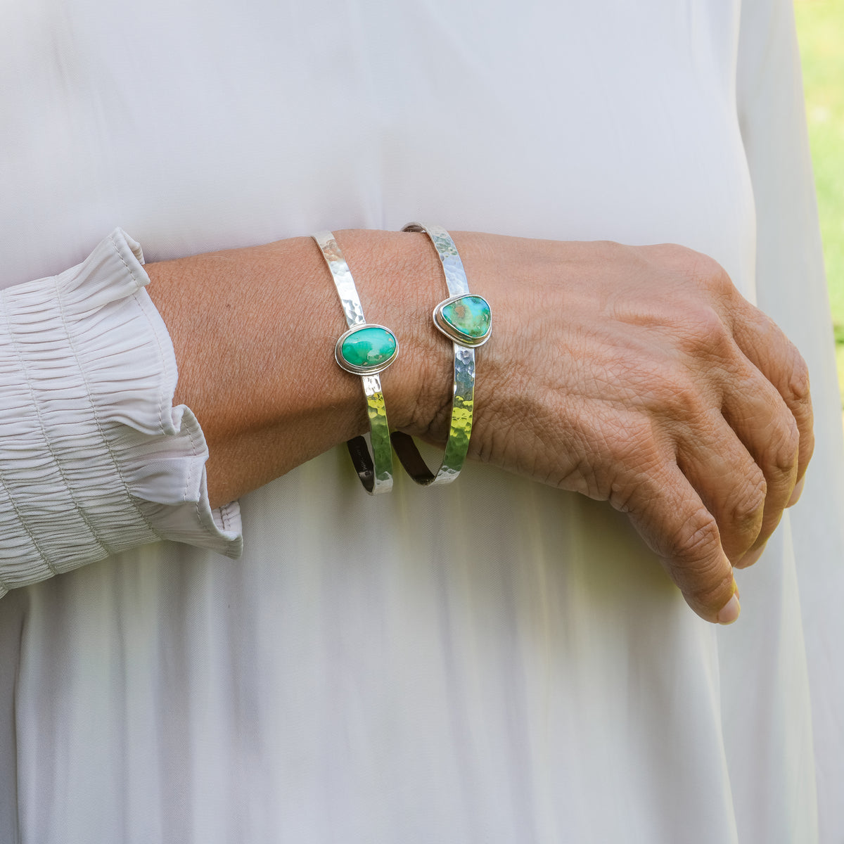 Dark Royston Turquoise on Hammered Silver Cuff