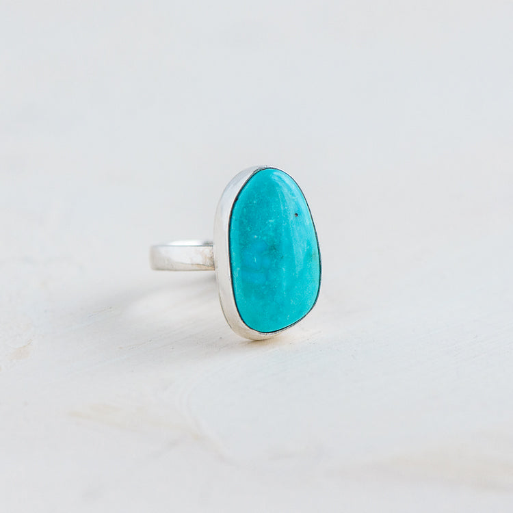Candelaria Freeform Turquoise Ring on Sterling Silver Band