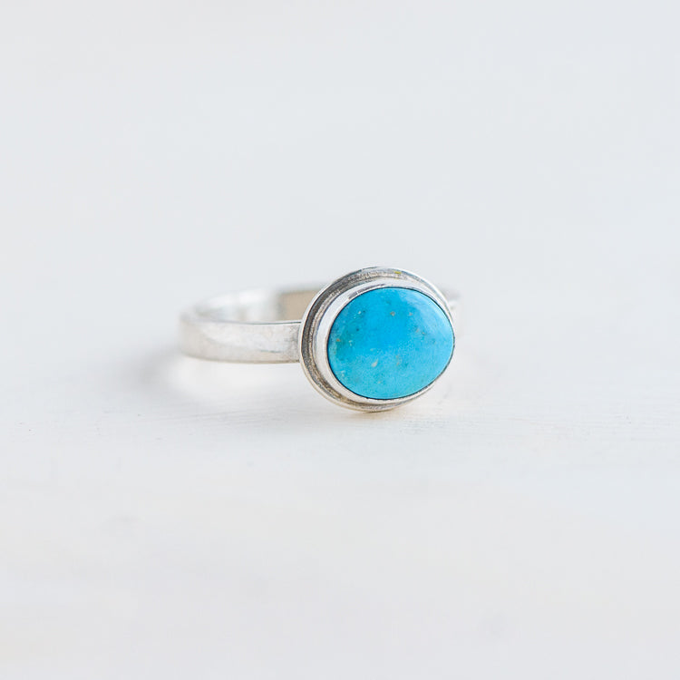 Turquoise (Oval on Side) Ring on Sterling Silver Band