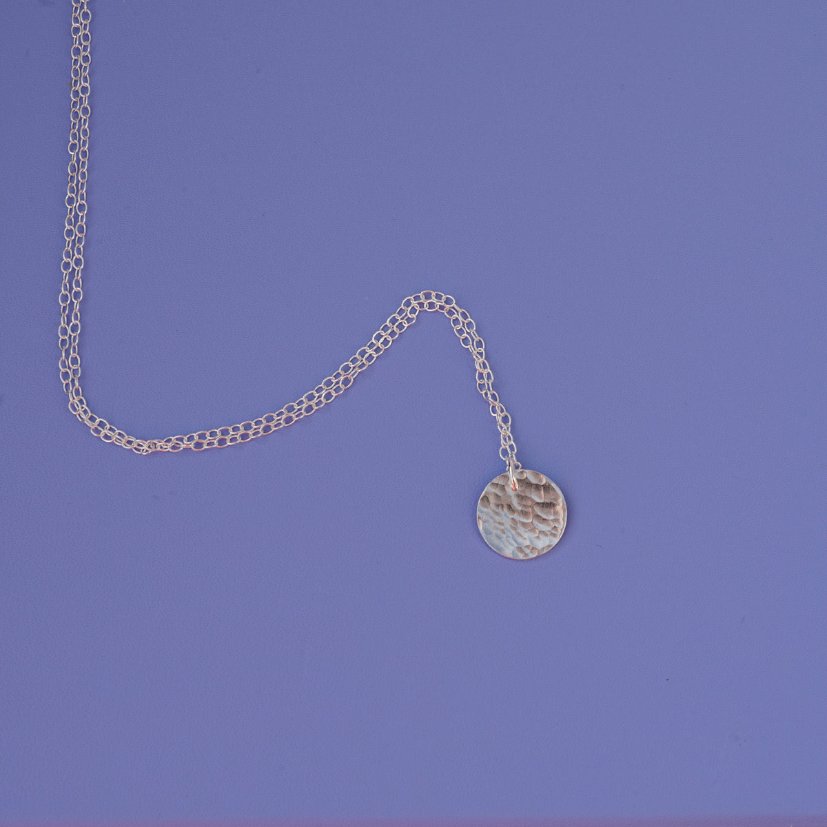 Single Hammered Silver Circle Pendant on 18&quot; dainty chain
