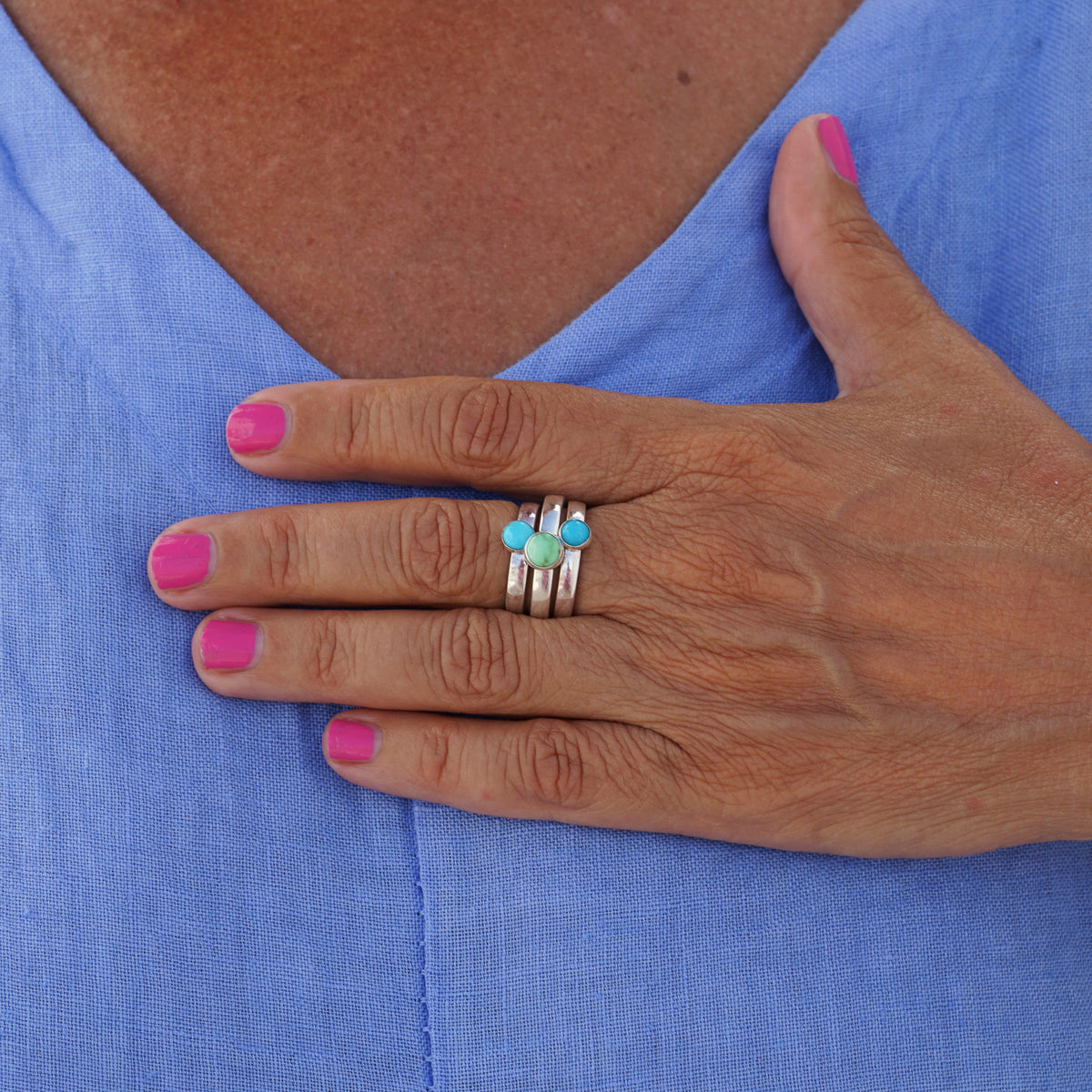 Blue Turquoise Silver Stacking Ring  (5mm)