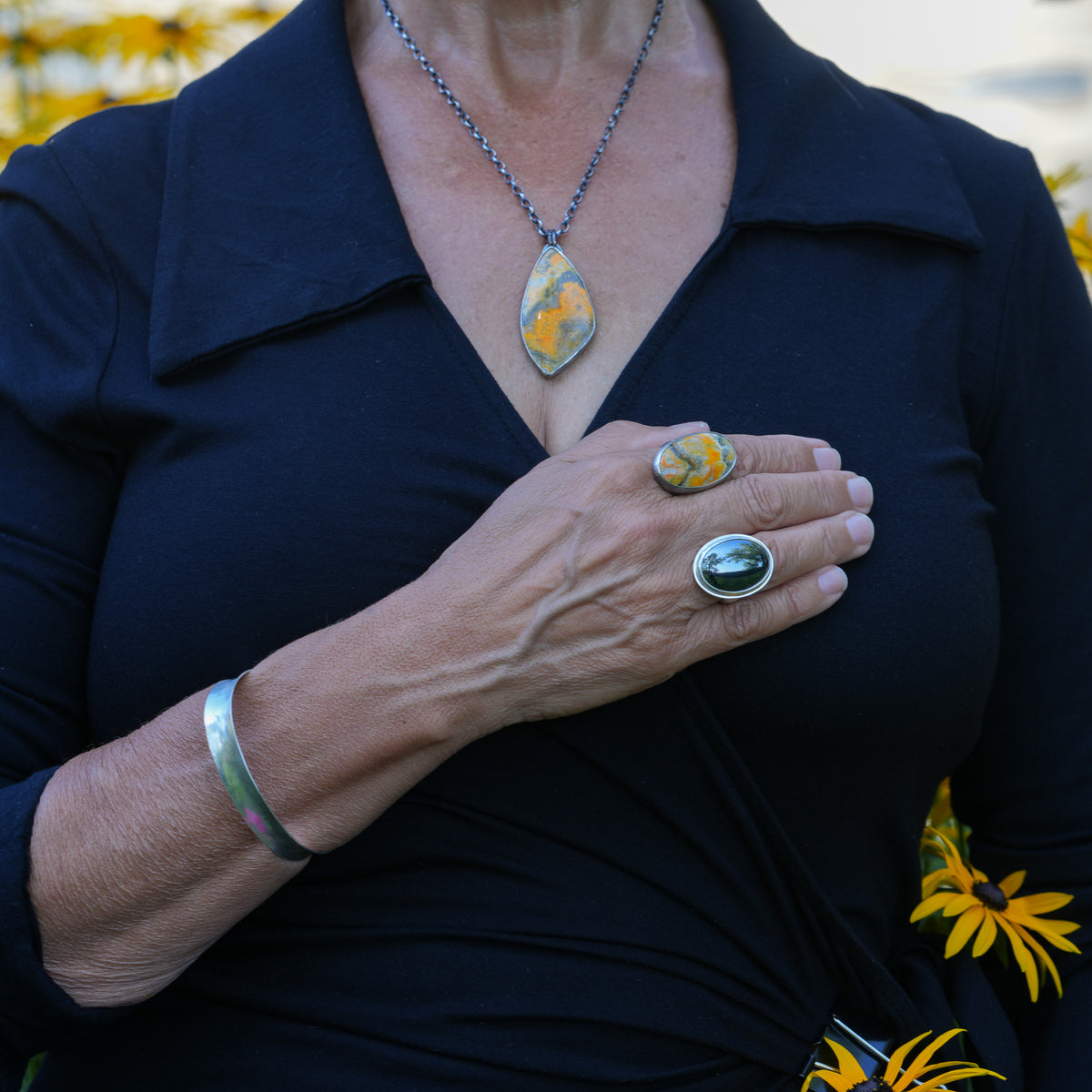 Bumble Bee Jasper Large Oval & Silver Ring