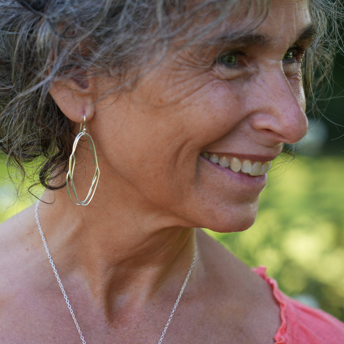 Sterling Silver Abstract Oval Dangle Earrings