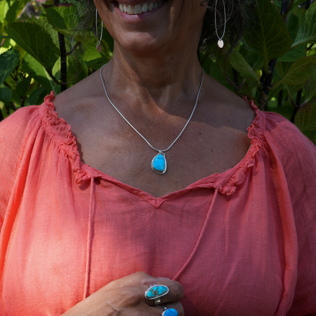 Candelaria Turquoise Pendant on 18” Snake Chain