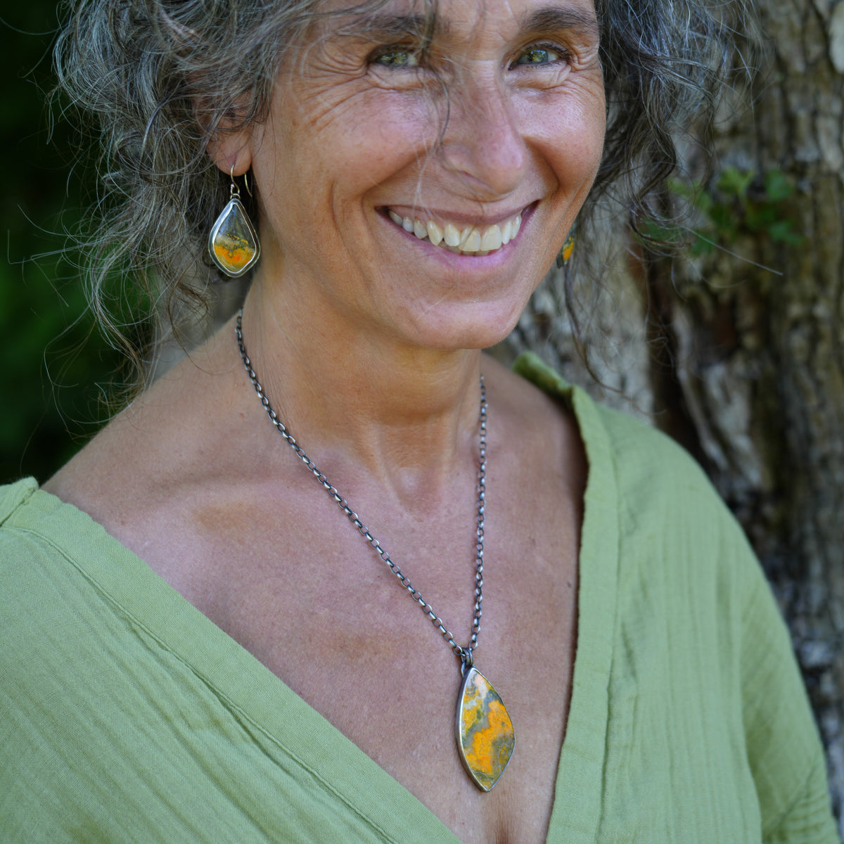 Yellow and Grey Bumble Bee Jasper Drop Earrings