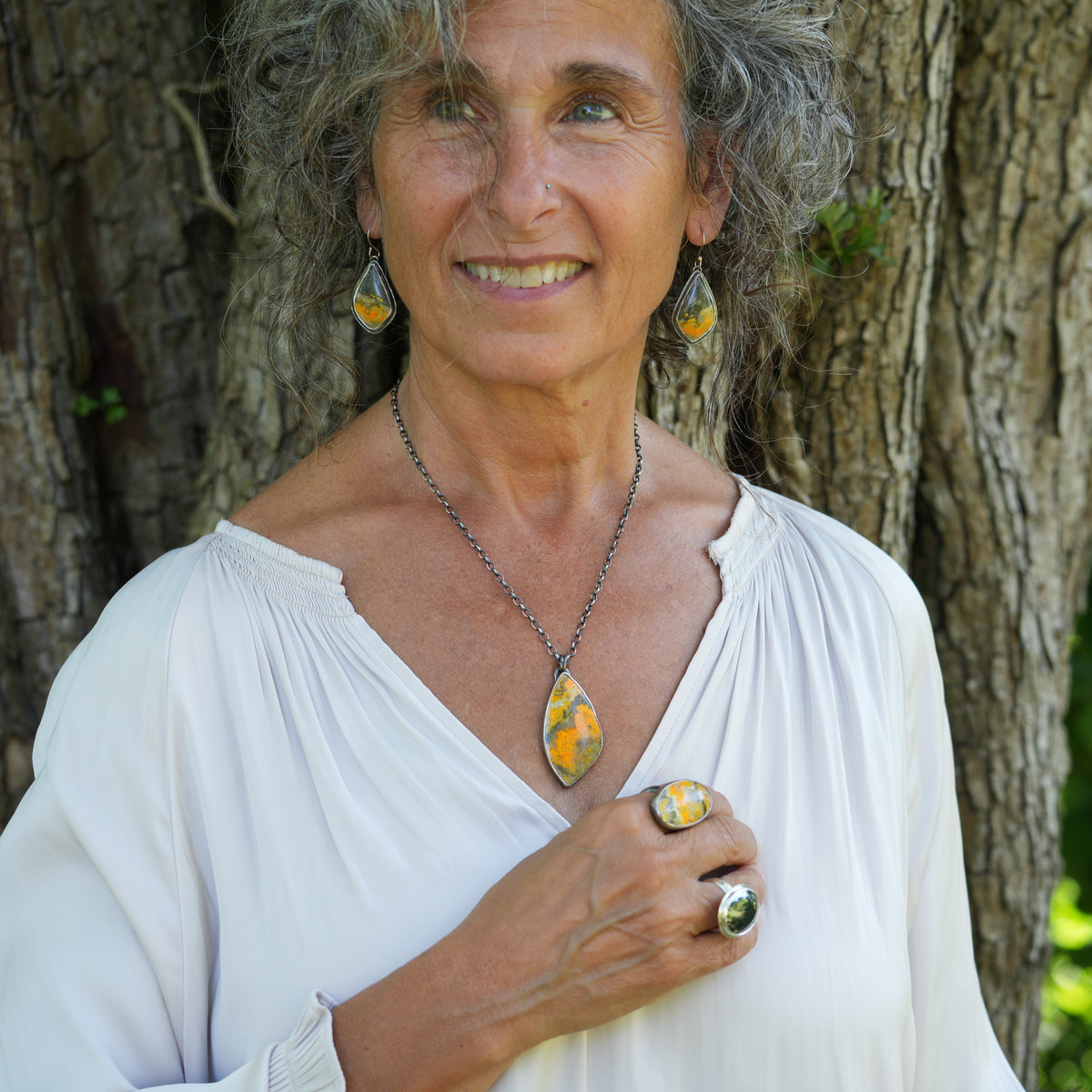 Yellow and Grey Bumble Bee Jasper Drop Earrings
