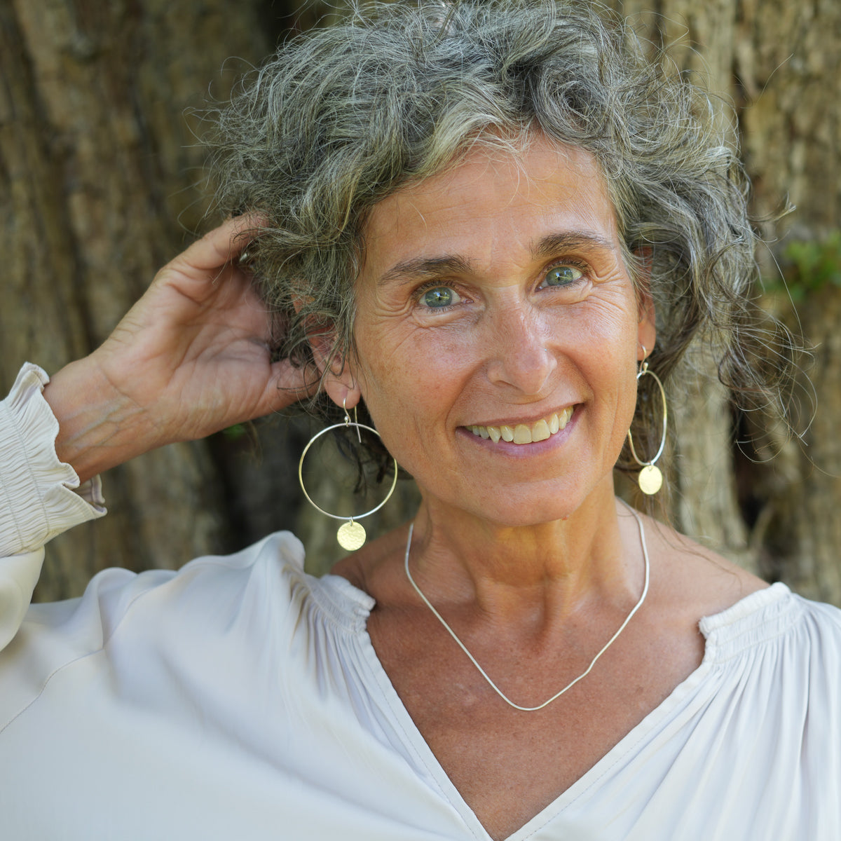 Extra Large Hoop Earrings with Hammered Silver Circle