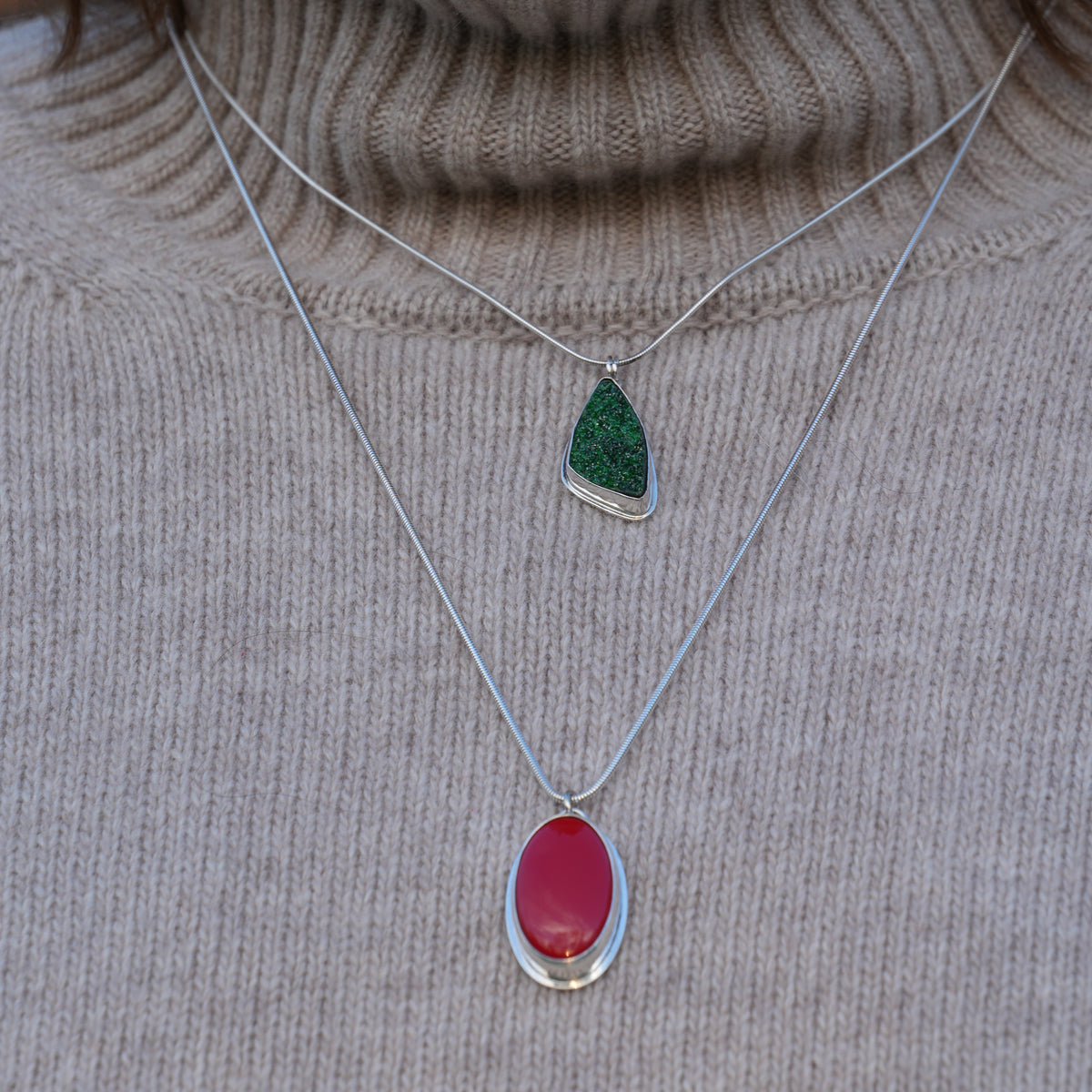 Rare Green Uvarovite Druzy Garnet Pendant (January Birthstone)