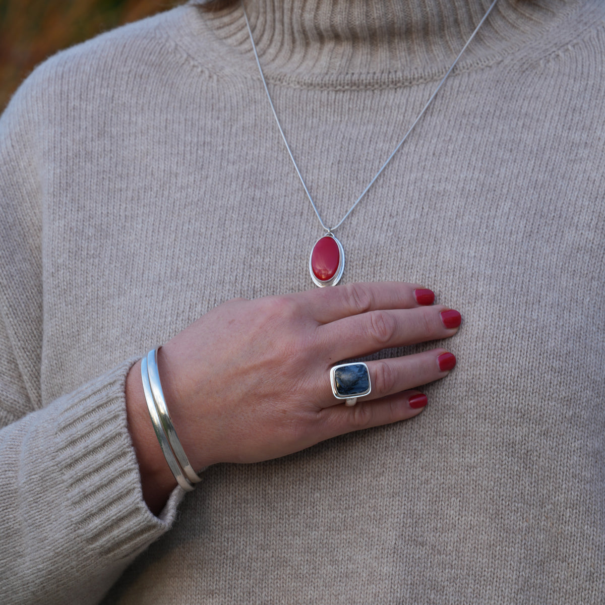 Silver Ring with Pietersite Square Cabochon-Cut