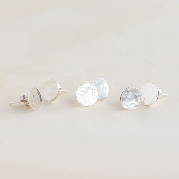 Handmade Hammered sterling silver stud earrings. 
