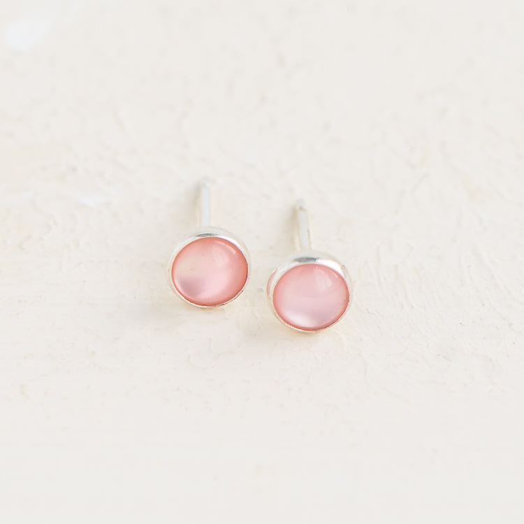 Pink Mussel 5mm stud earrings.  Handmade in the UK 