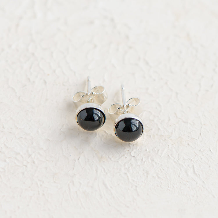 Black Onyx 5mm studs. Handmade in the UK by Laura De Zordo Jewellery