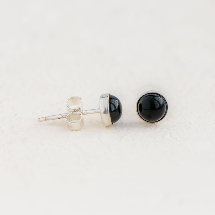 Black Onyx 5mm studs. Handmade in the UK by Laura De Zordo Jewellery