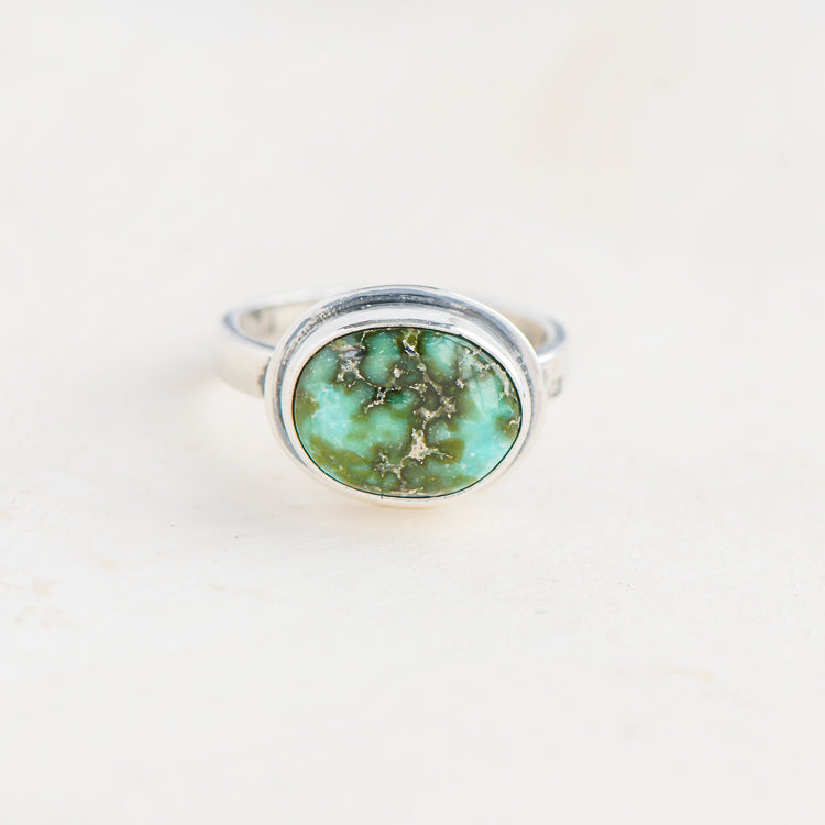 Dark Green Horizontal Sonoran Gold Turquoise &amp; Silver Ring