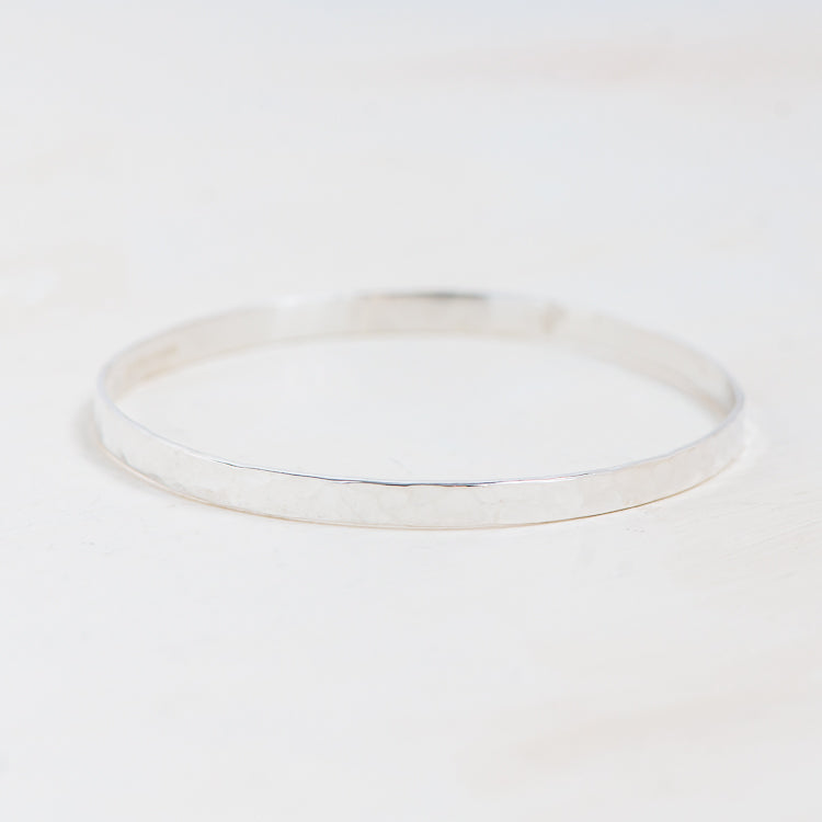 Sterling Silver Hammered Bangle.  Rectangle in Profile. Two Thickness available