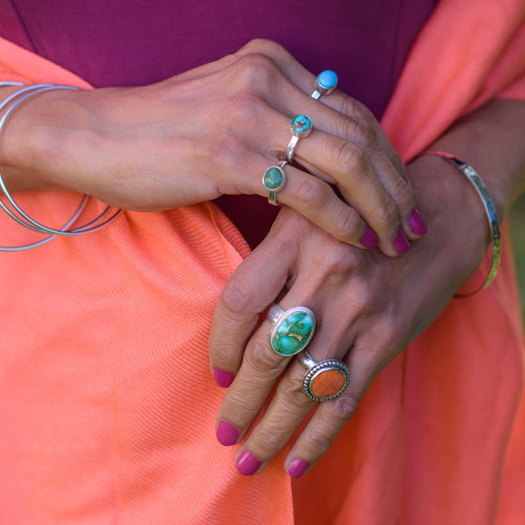Blue &amp; Green Royston &amp; Silver Stacking Ring