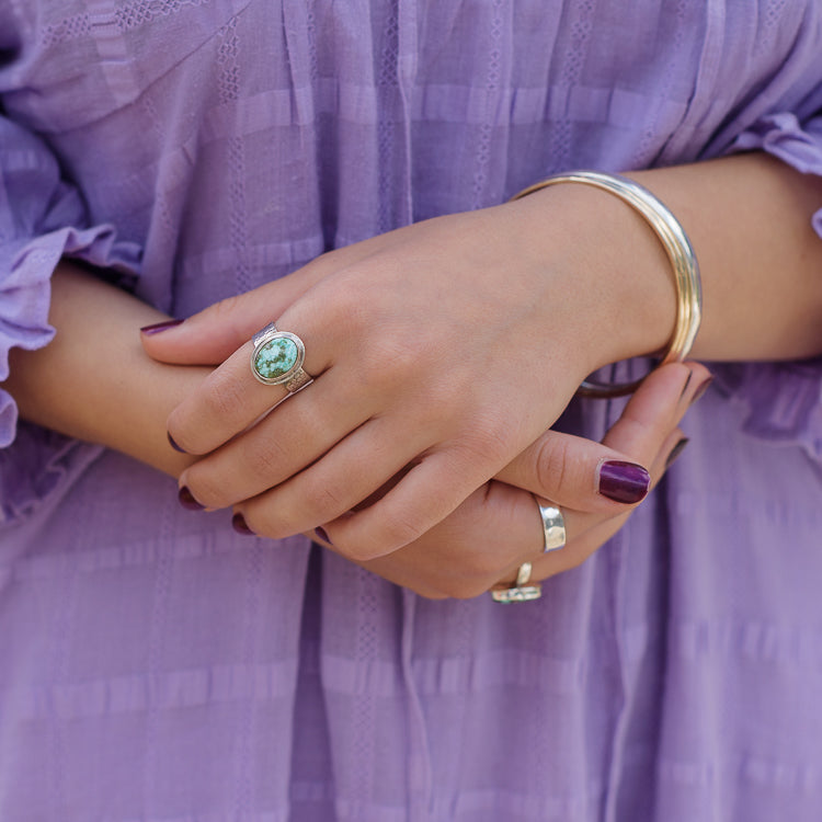 Sonoran Gold Turquoise on Textured Silver Ring Band