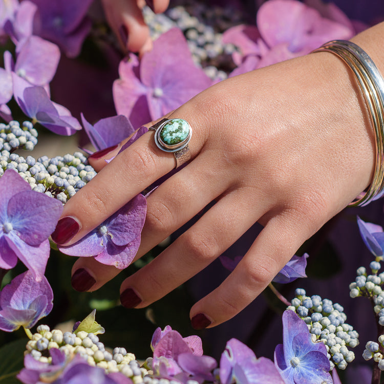 Sonoran Gold Turquoise on Textured Silver Ring Band