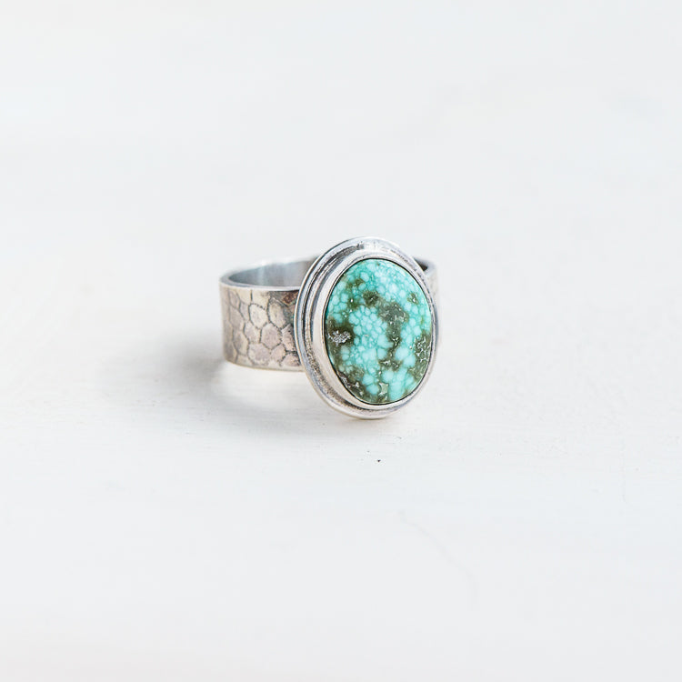 Sonoran Gold Turquoise on Textured Silver Ring Band