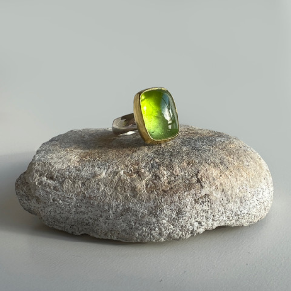 *SOLD* Bespoke Rectangular Peridot  in 22k gold surround with a Silver Ring Band -  for Joanne - Final Payment