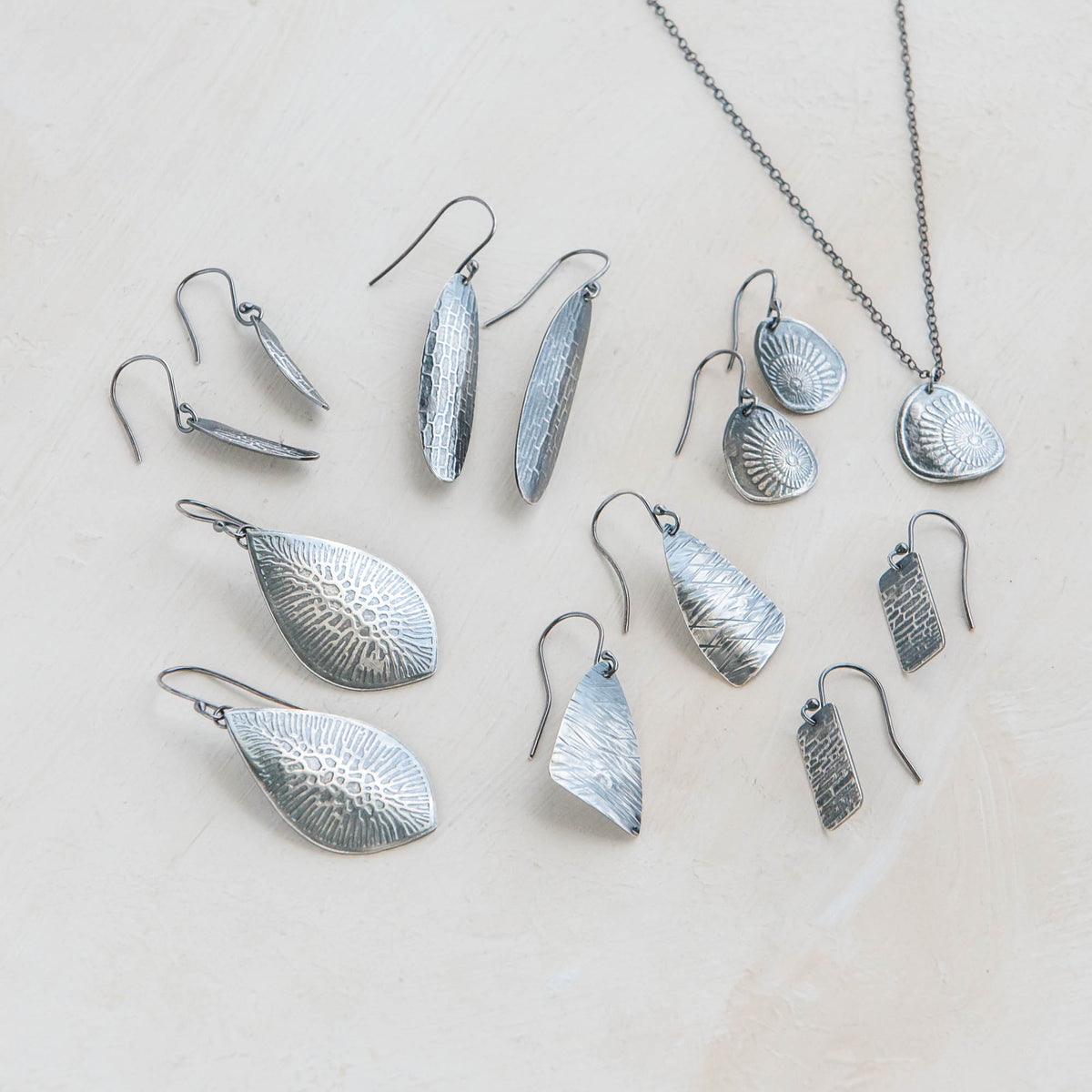 Large Long Oval Milled Oxidized Earrings