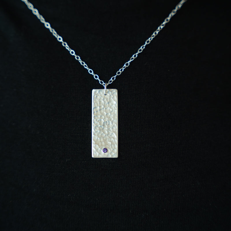 Hammered Silver Rectangle Pendant with Amethyst
