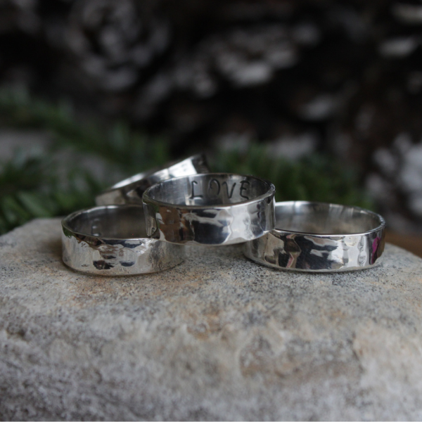 Handmade sterling silver hammered &#39;Message&#39; Rings.