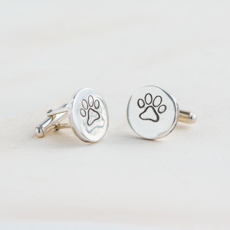 solid silver cufflinks with dog paw and jubilee hallmark - handmade by laura de zordo jewellery