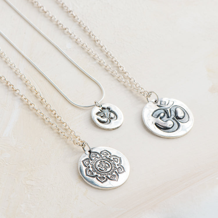 Solid Silver Small &#39;OM&#39; Pendant on 18&quot; chain