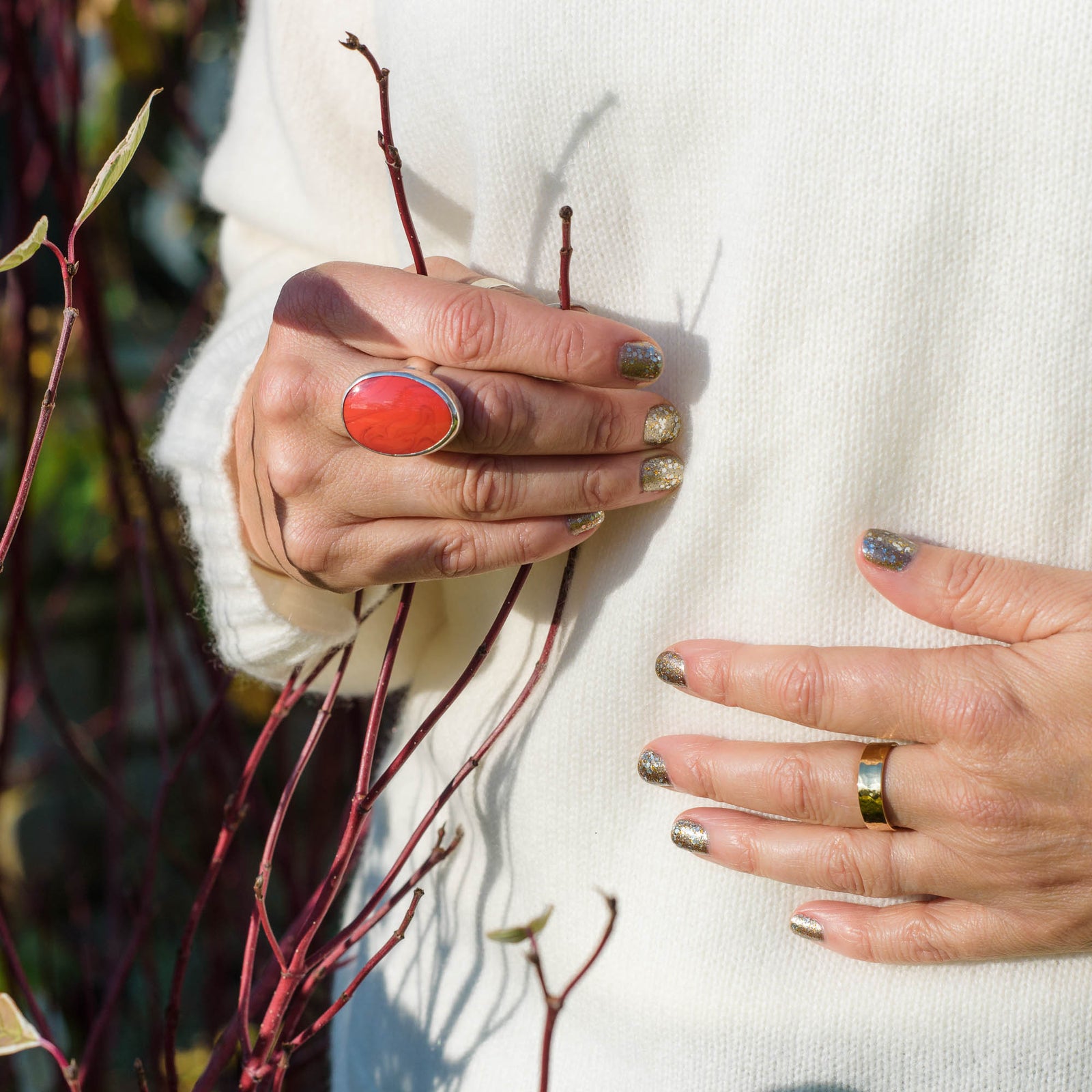 Large Red Rosarita and Silver ring handmade in the UK by Laura De Zordo