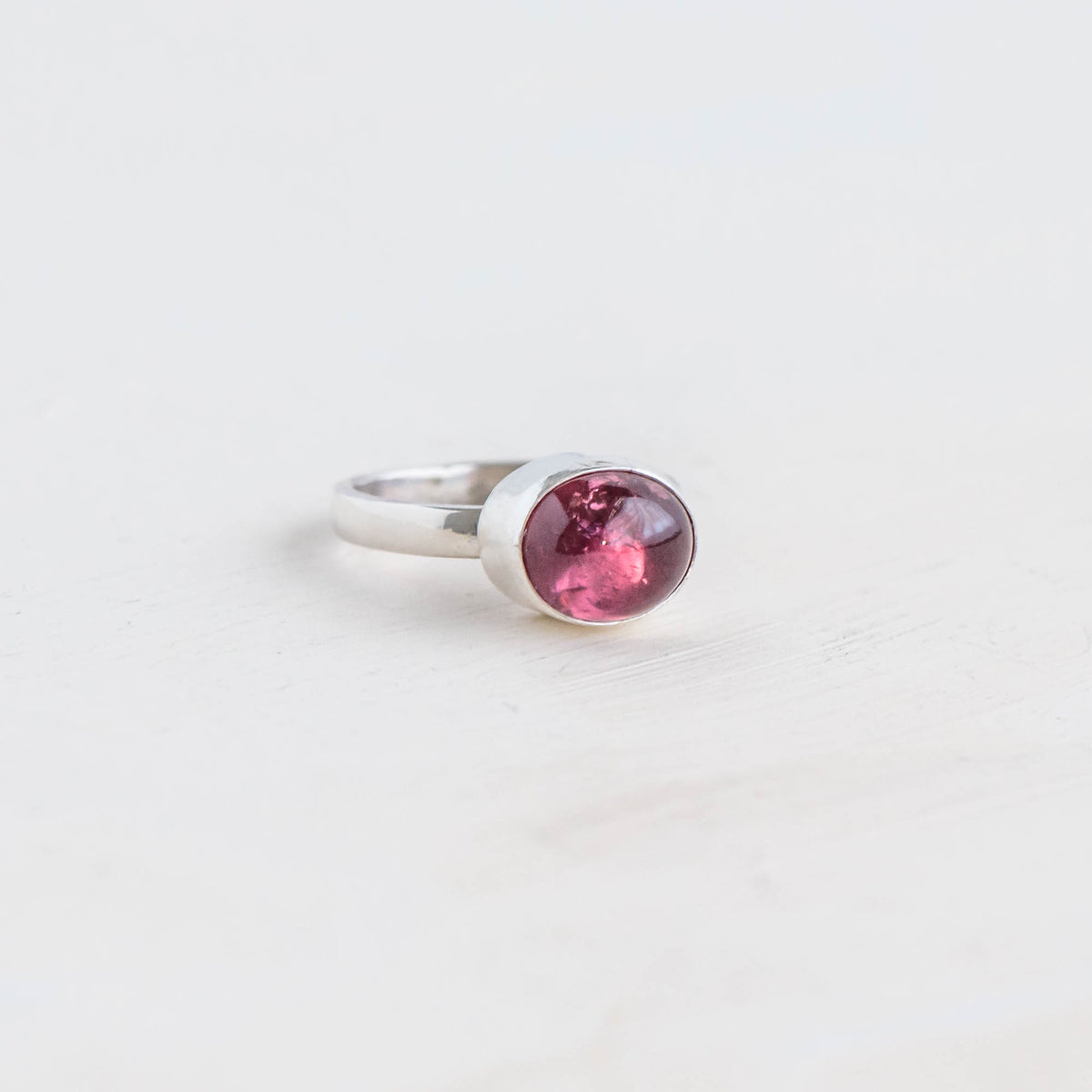 Deep Pink Raspberry Tourmaline Silver Stacking Ring