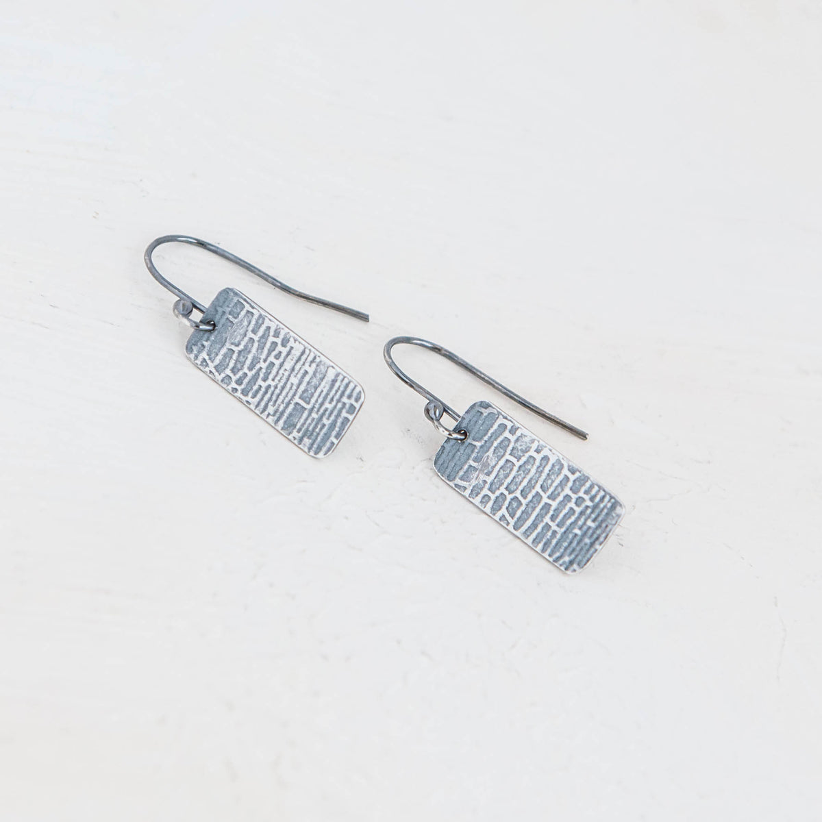 Patterned Rectangular Milled Oxidized Earrings
