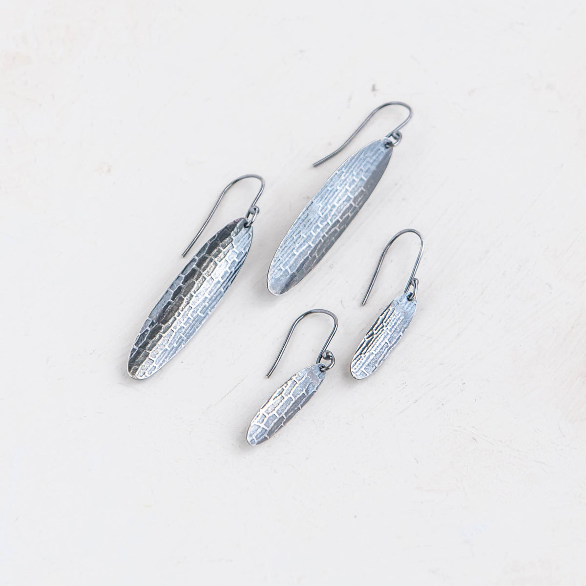 Small Long Oval Milled Oxidized Earrings