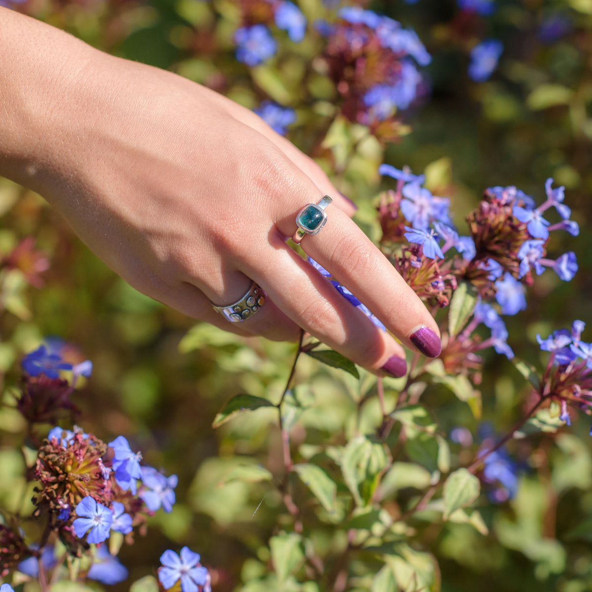 Teal Tourmaline &amp; Silver Ring