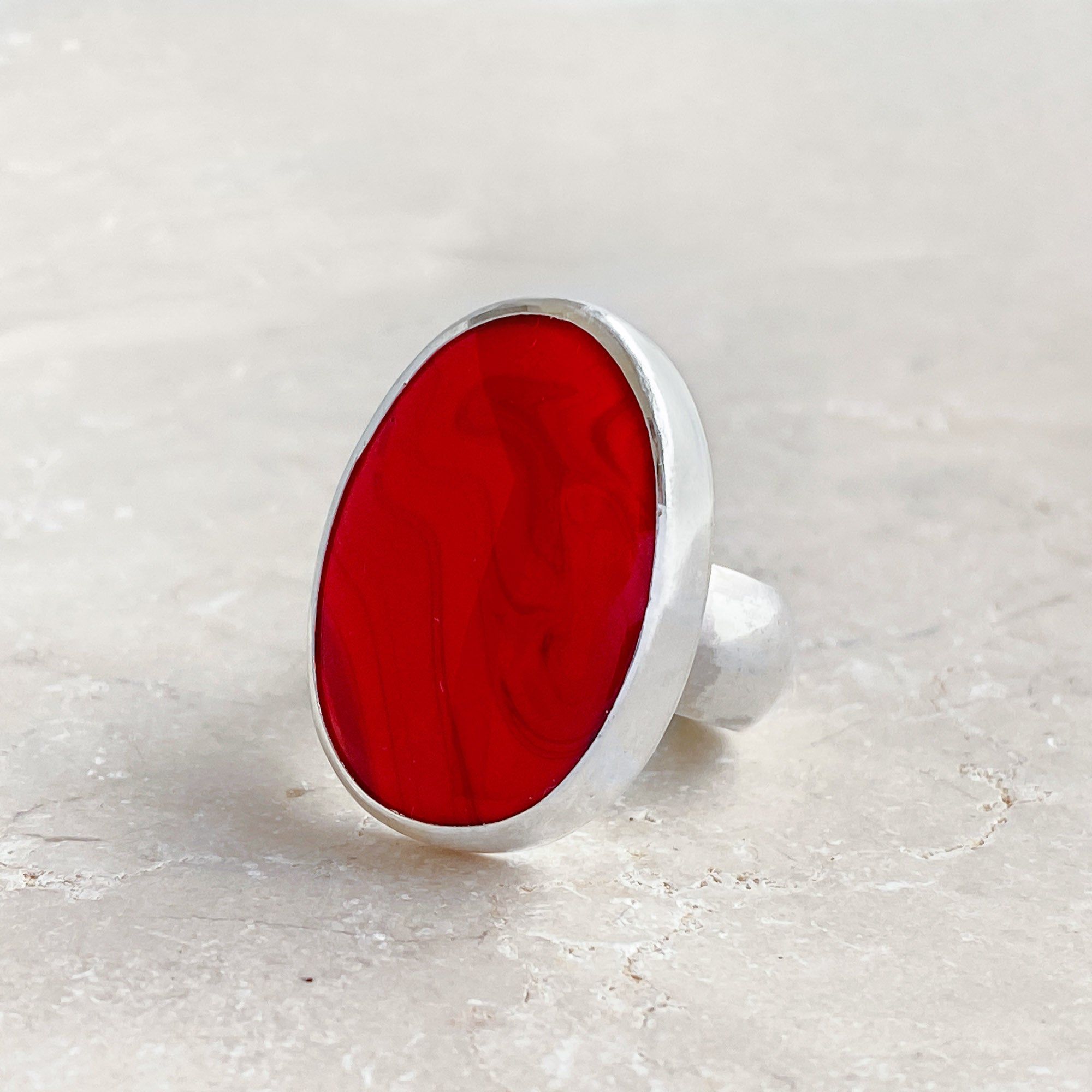 Large Red Rosarita and Silver ring handmade in the UK by Laura De Zordo