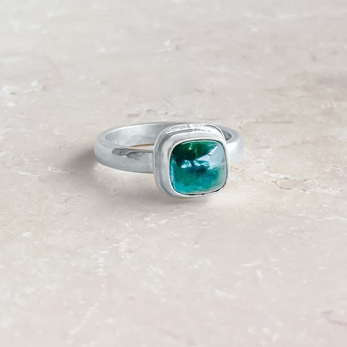 Teal Tourmaline &amp; Silver Ring