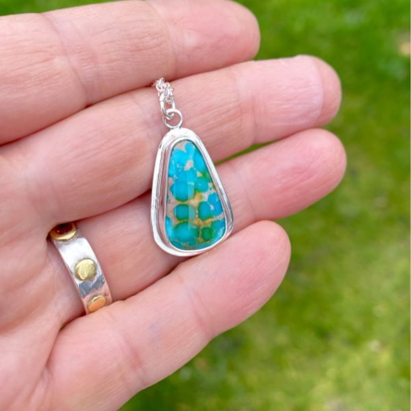 Sonoran gold turquoise and silver pendant handmade in the uk