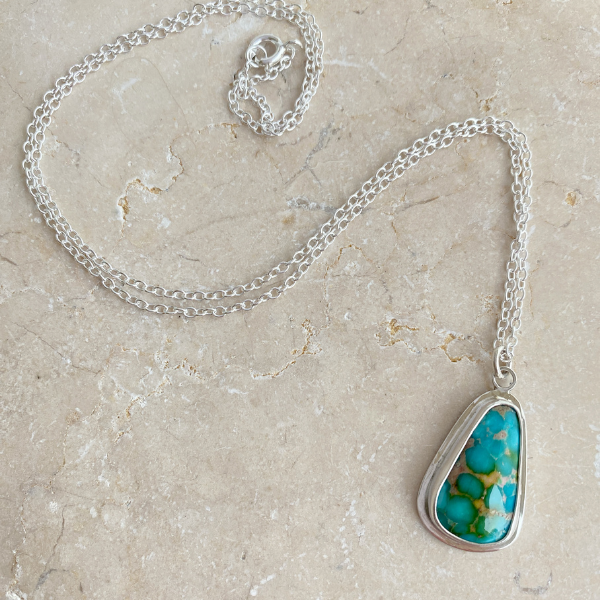 Sonoran Gold Turquoise and silver pendant. handmade in the uk